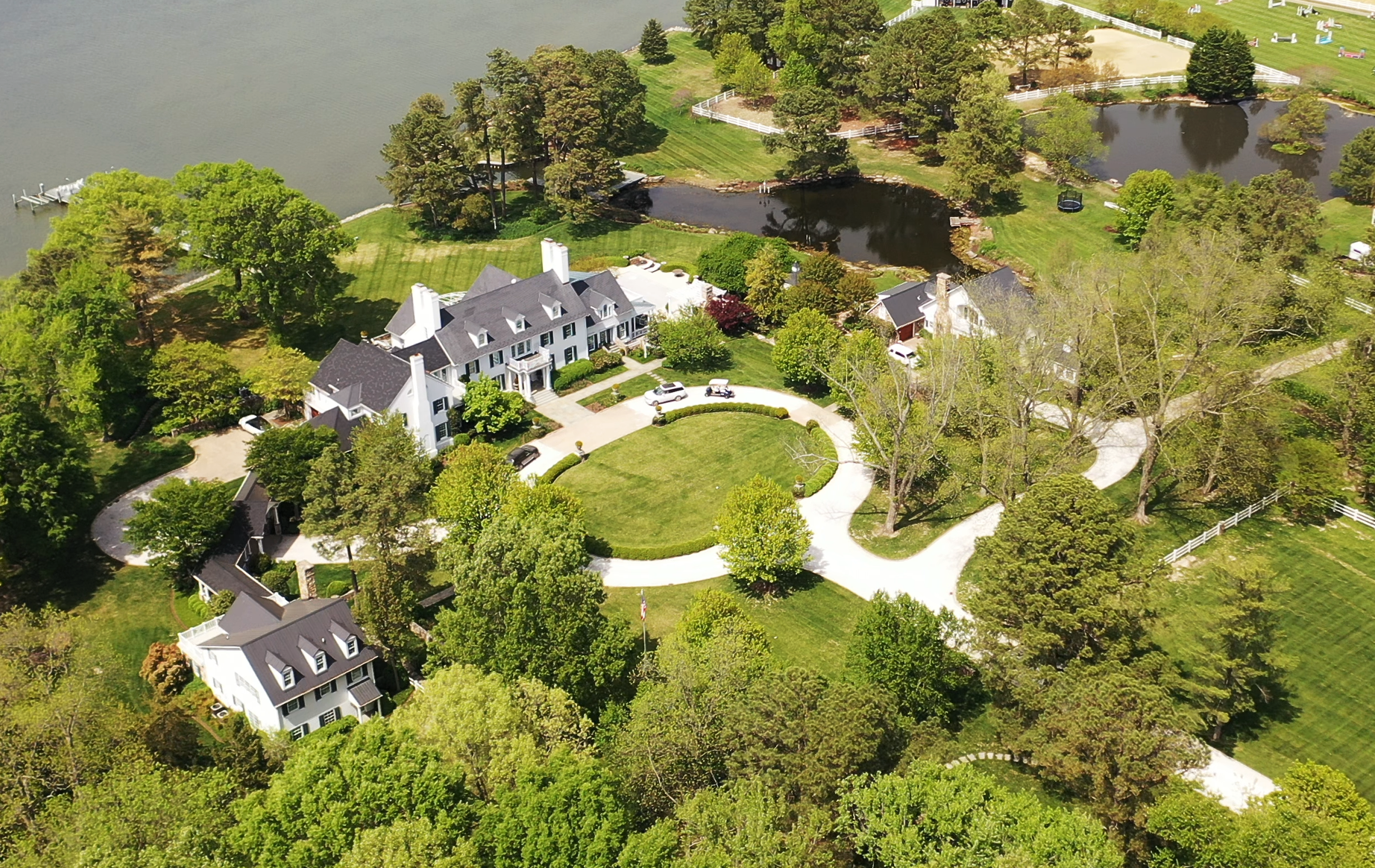 Aerial Drone Shot of River House